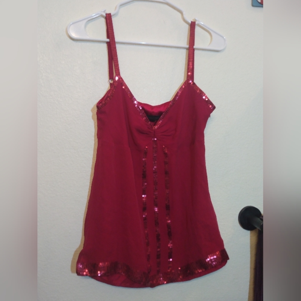 Express Design Studios Vibrant Red Silk & Satin Lined Sequin Tank Top